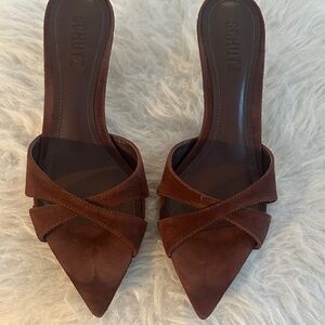 SCHUTZ Women's Dark Brown Suede Mules